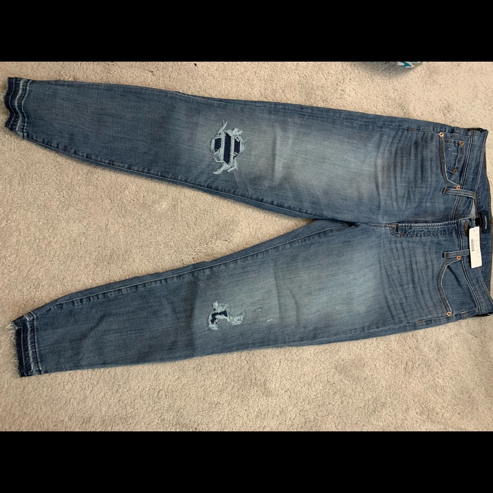 J.Crew 9” toothpick jean in rip and repair wash